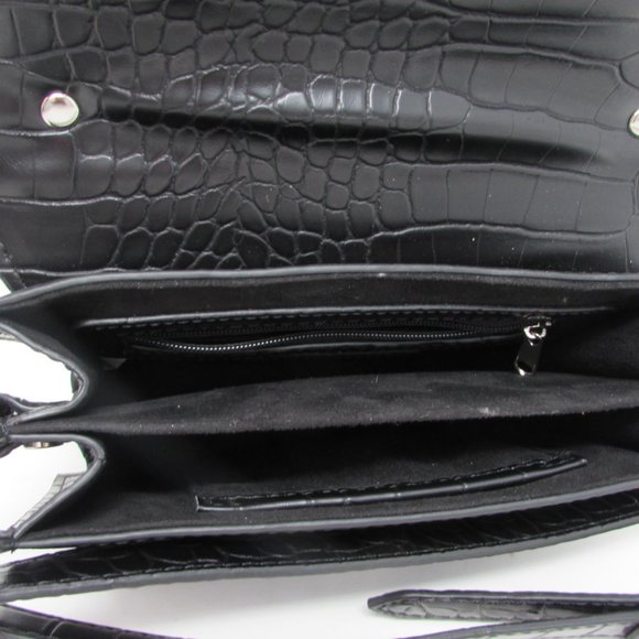 ALDO HANDBAG BLACK 10 1/2" X 9" X 4" SILVER ACCENTS - CROCODILE DESIGN W/CHAIN! - Picture 5 of 7